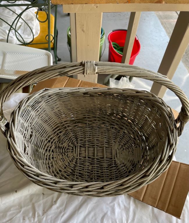 inside of basket with 1st coat of chalk paint