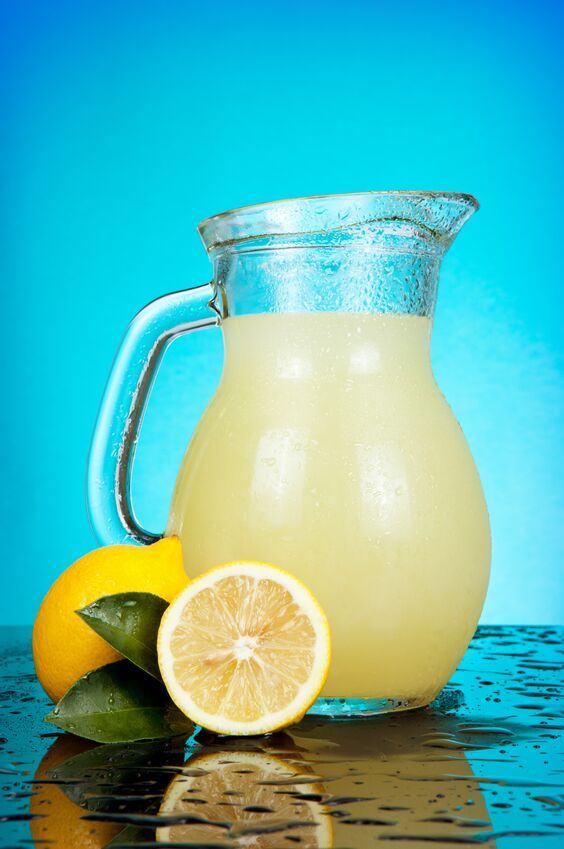 lemonade in a glass pitcher