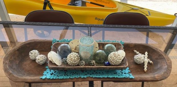summer dough bowl centerpiece with a coastal theme