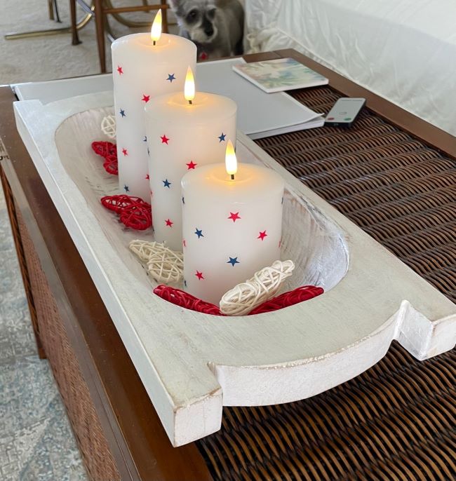 battery operated pillar candles in dough bowl