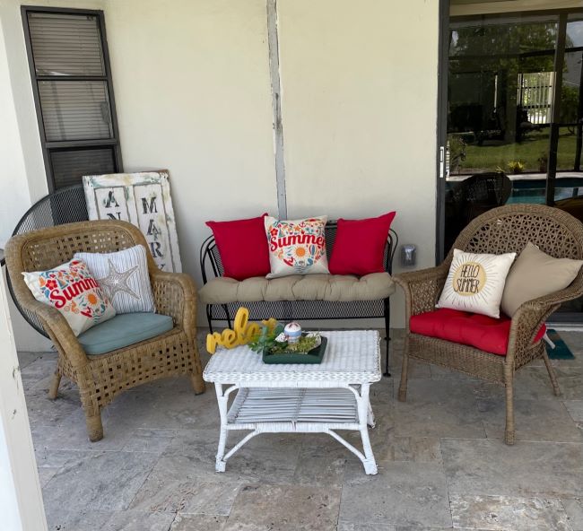 sitting area on lanai refreshed for late summer