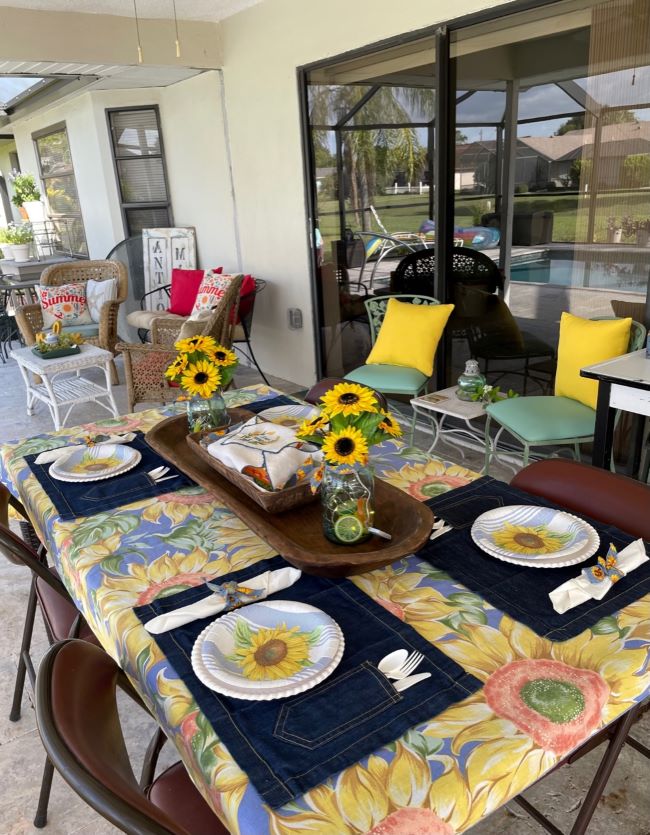 simple summer sunflower themed dining table