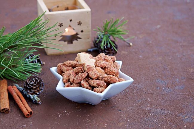 star shaped bowl of spiced almonds