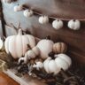 pumpkin garland hung on a wooden backdrop