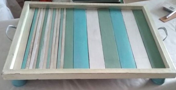 wooden tray painted in coastal colors