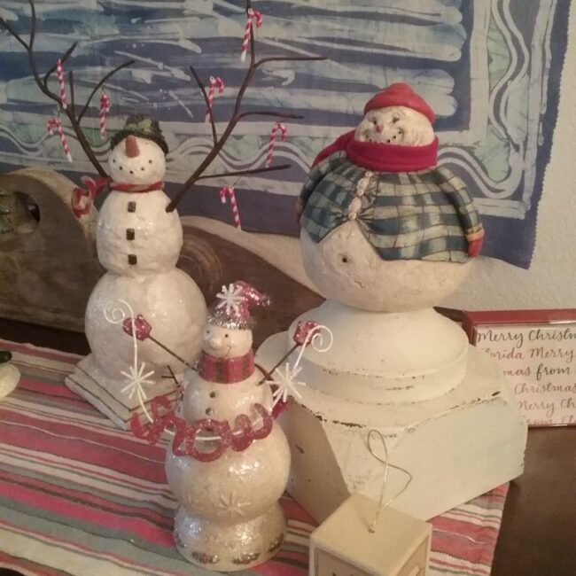 A trio of resin snowmen