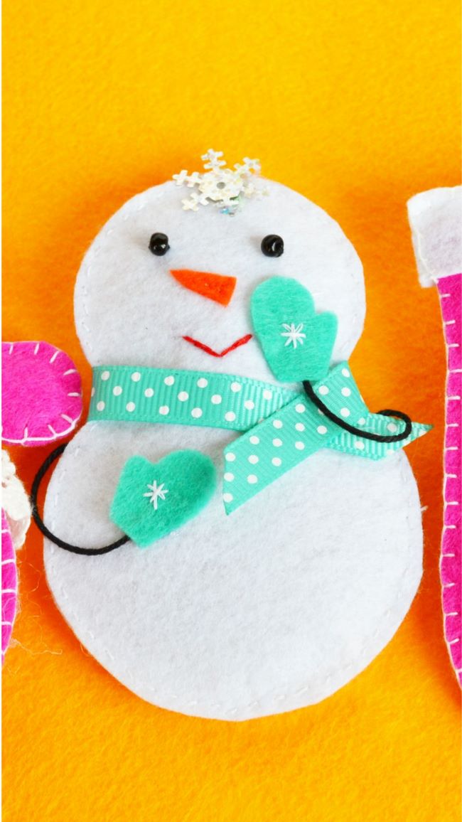 Cute snowman ornament with Turquoise scarf and mittens