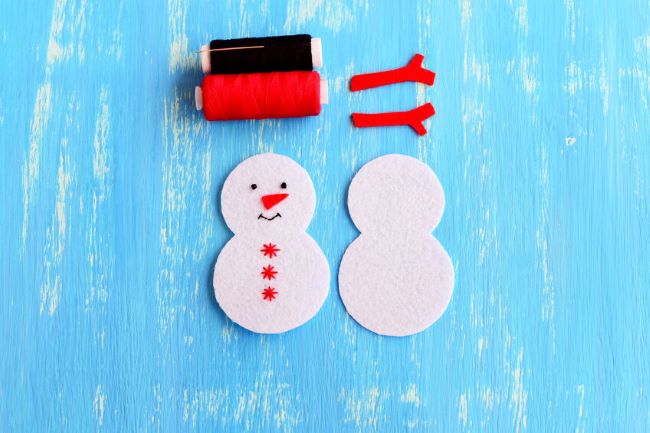 Felt snowman -ready to sew. Embroidery thread with needle