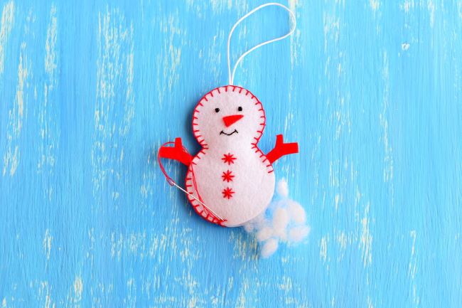 handmade snowman ornament made from felt.