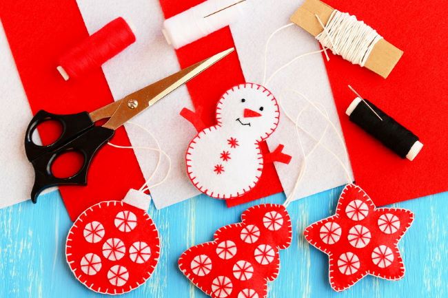 handmade felt Christmas ornaments - snowman, ornament, tree and star