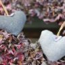 a wreath of dried hydrangeas accented with fabric hearts