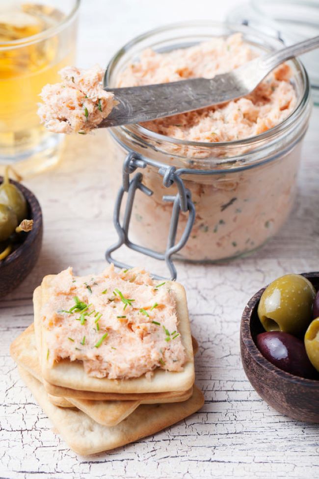 Shrimp dip in a glass jar.