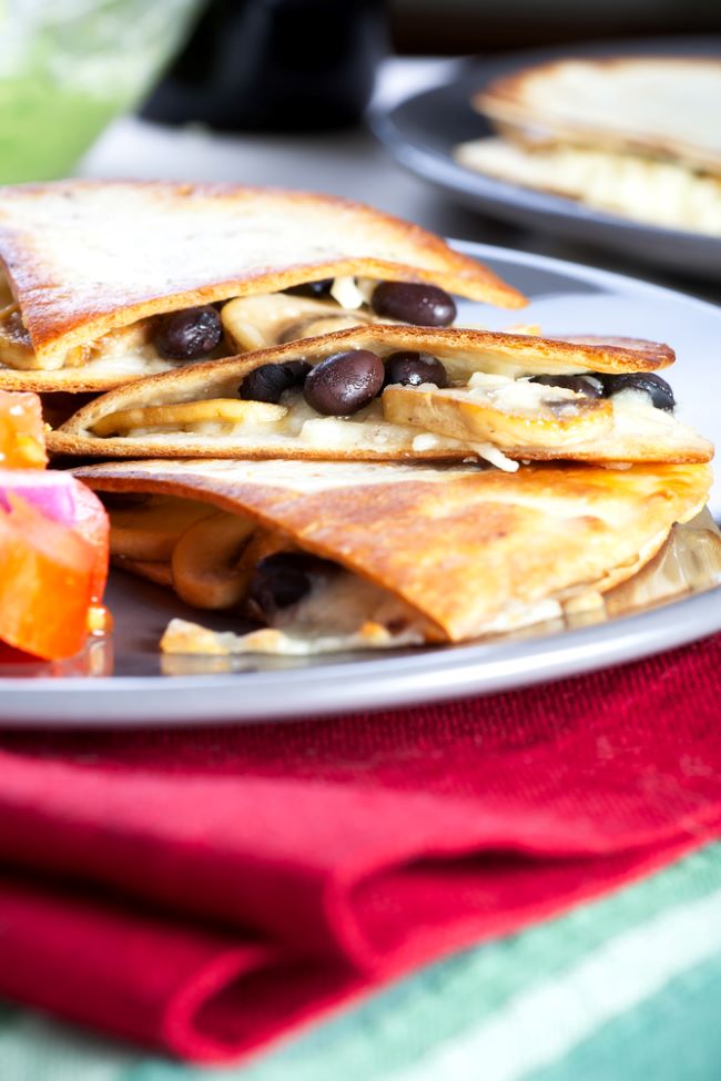 black beans, cheese & mushroom quesadillas