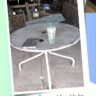 picture of vintage mesh patio table with chalk paint spray paint in the background