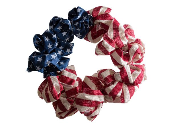 wreath made out of flag print material