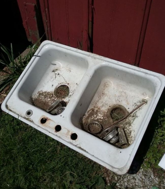 old porcelain sink as found