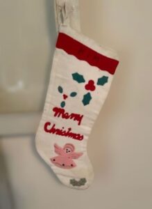 vintage Christmas stocking with an angel applique