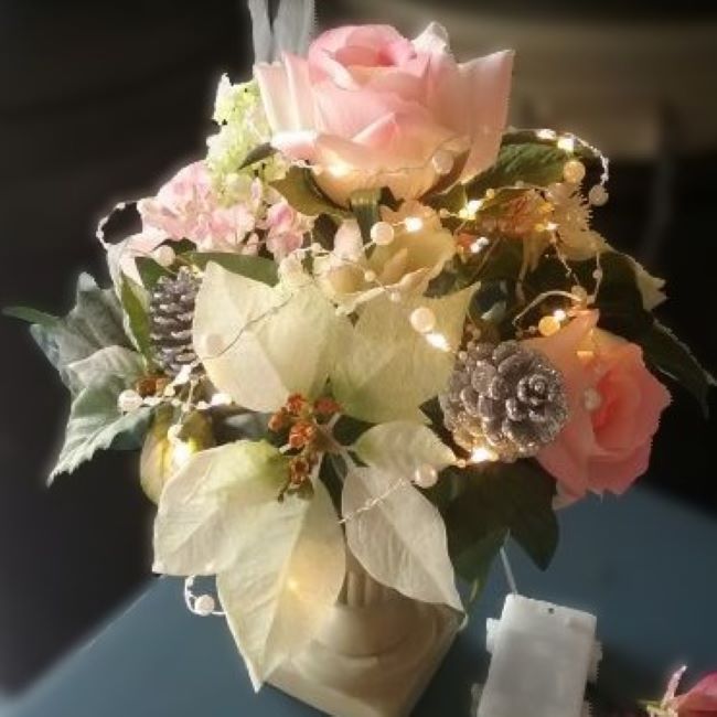refreshed holiday silk arrangement with battery operated lights