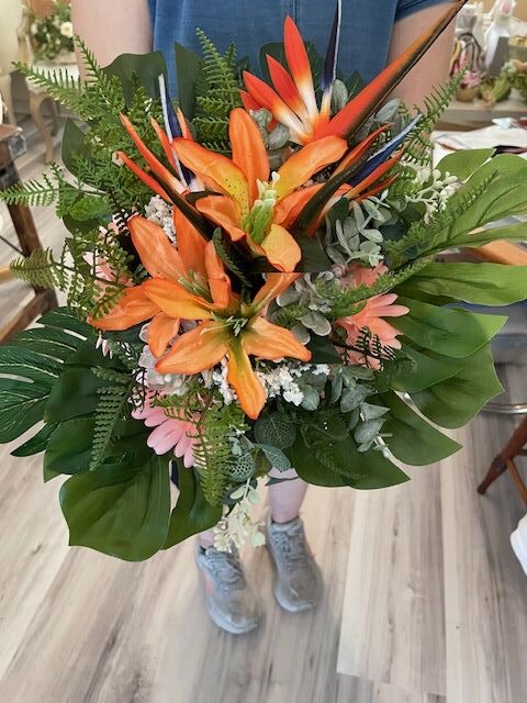 tropical themed artificial wedding bouquet