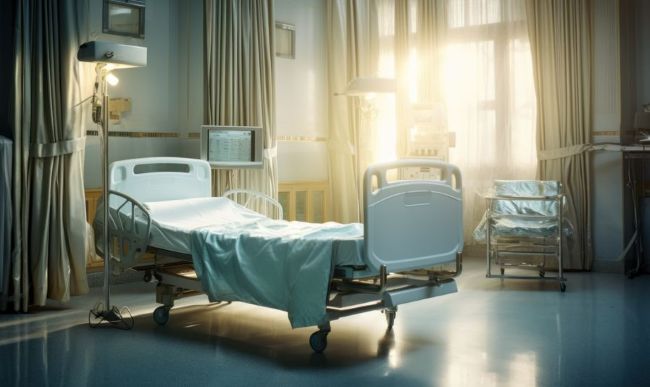 empty hospital bed in hospital room