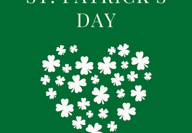 white heart made from 4 leaf clovers for St Patrick's Day