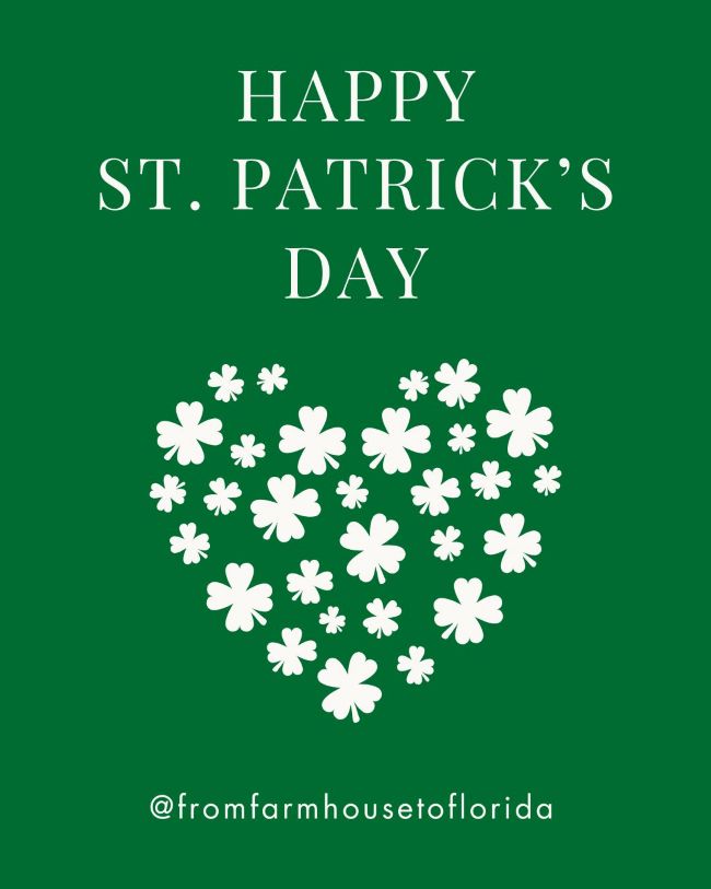 white heart made from 4 leaf clovers for St Patrick's Day