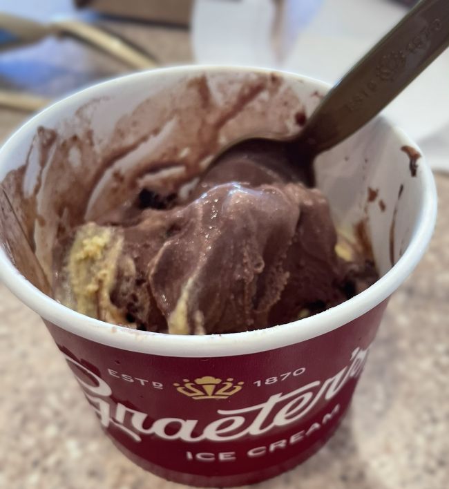 cup of two scoops of Graeter's ice cream with spoon
