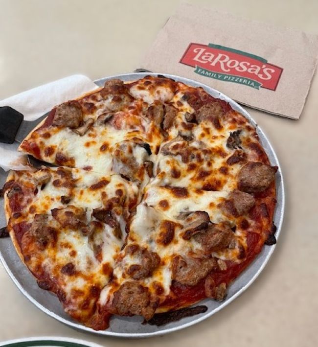 LaRosa's sausage and mushroom pizza